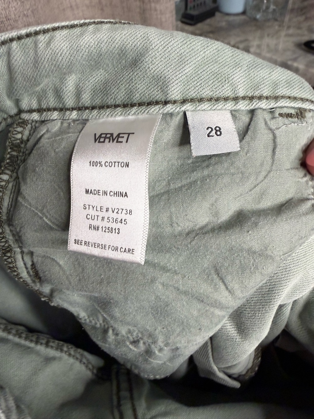 VERVET Los Angeles Sage Green Distressed Wide Leg Crop Jeans Sz 28 V2738 - Picture 7 of 8